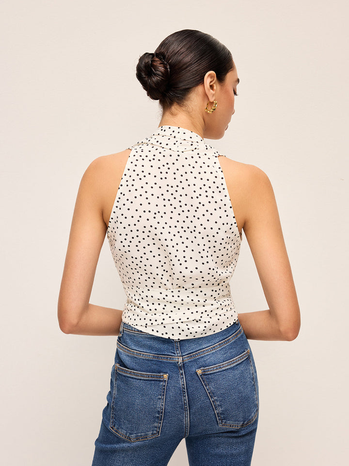 Yarı Şeffaf Polka Dot Sarma Askılı Üst