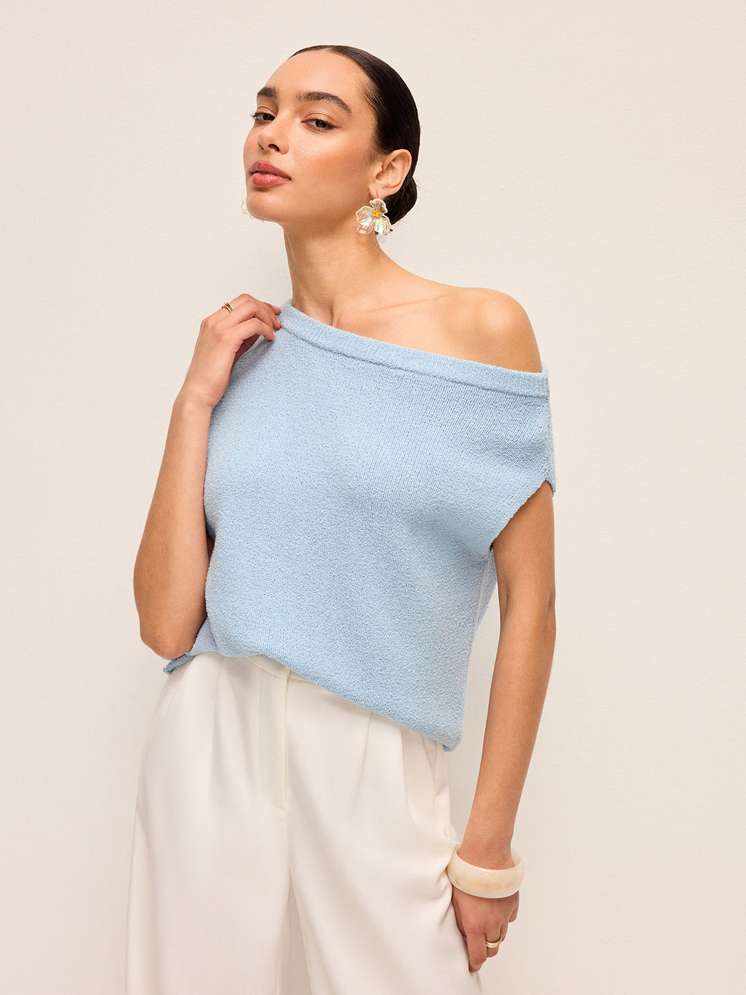 Pamuklu Omuz Açık Örgü Üst