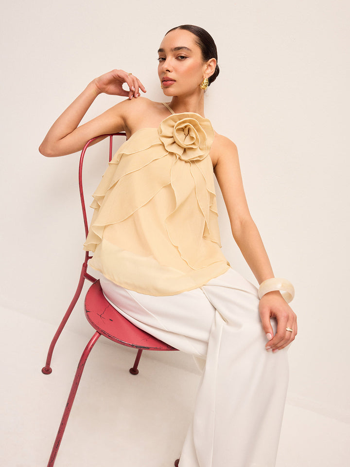 Çiçekli Volanlı Askılı Üst