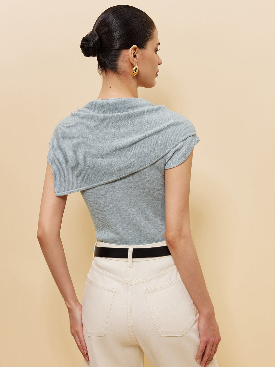 Yün Karışımlı Yünlü Örgü Üst, Bağcıklı Şal Detayı