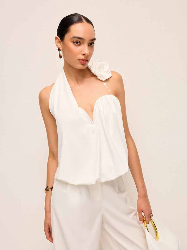 3D Çiçek Desenli Askılı Üst