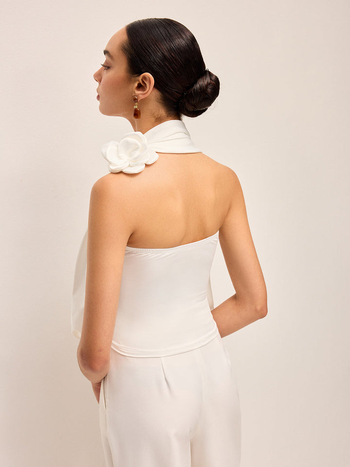 3D Çiçek Desenli Askılı Üst