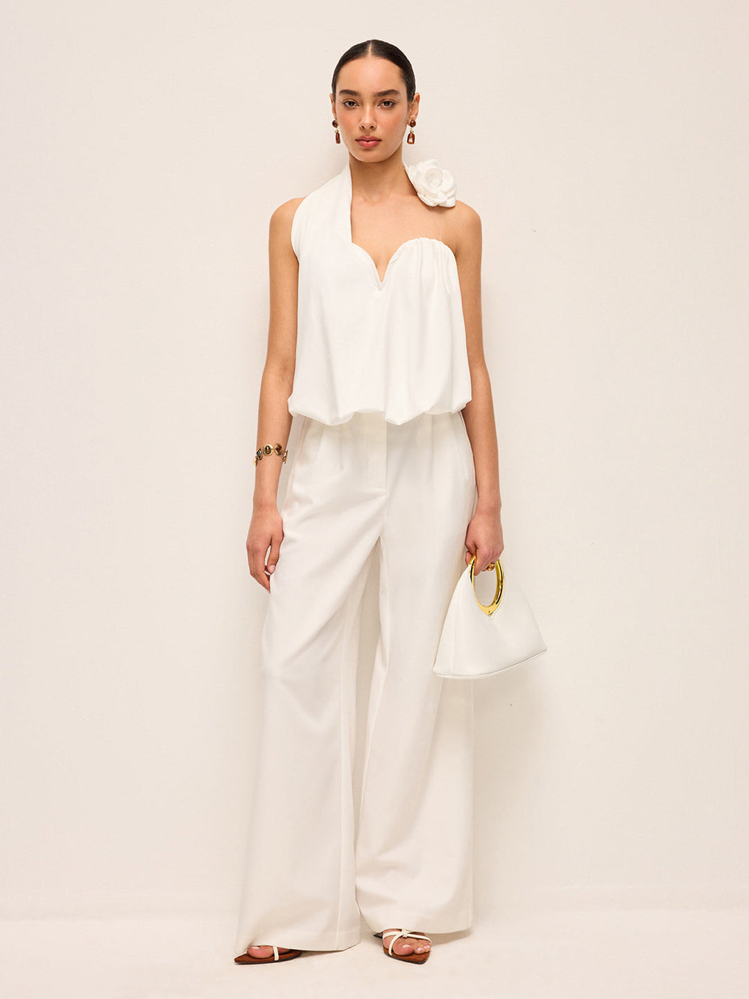 3D Çiçek Desenli Askılı Üst