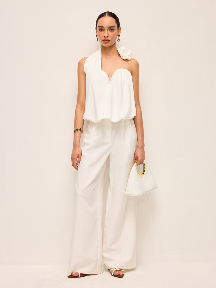 3D Çiçek Desenli Askılı Üst