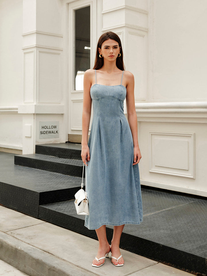 Minimalist Fermuarlı Kot Elbise