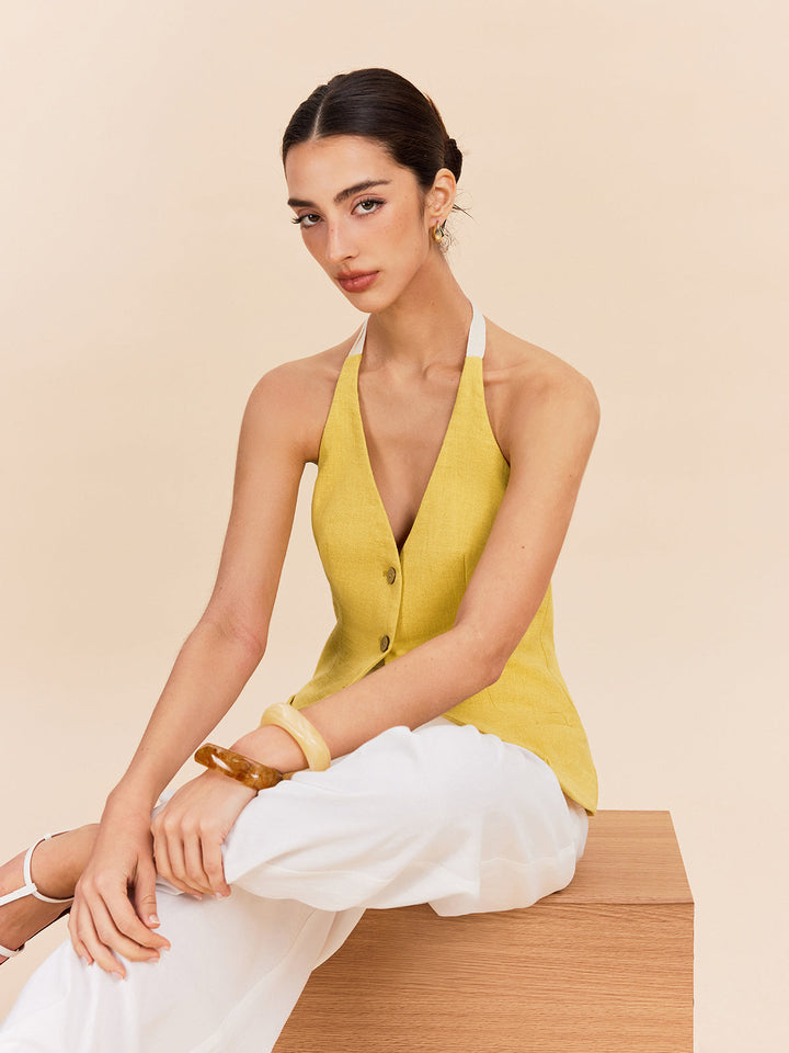 Pamuklu Ve Keten Askılı Üst Dekor Cepli