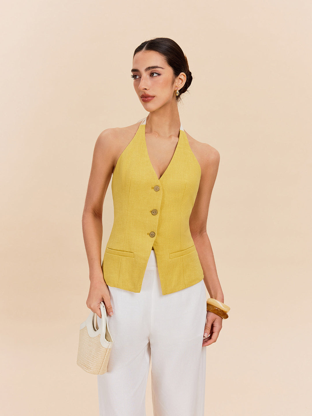 Pamuklu Ve Keten Askılı Üst Dekor Cepli