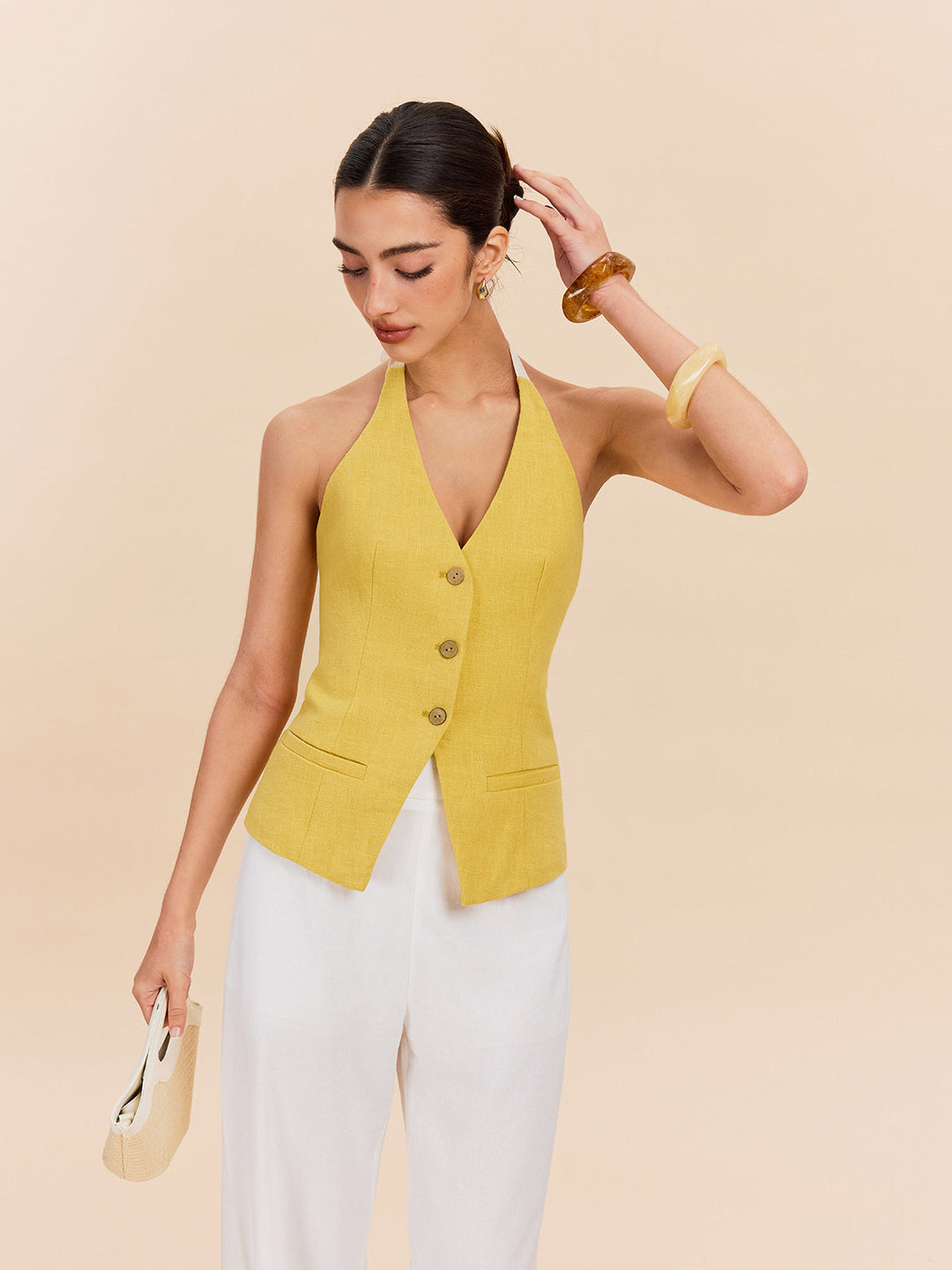 Pamuklu Ve Keten Askılı Üst Dekor Cepli