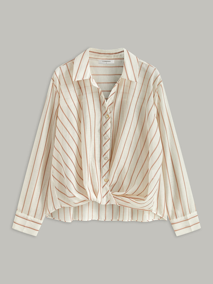 Çizgili Kırpılmış Gömlek (Yarı Şeffaf)
