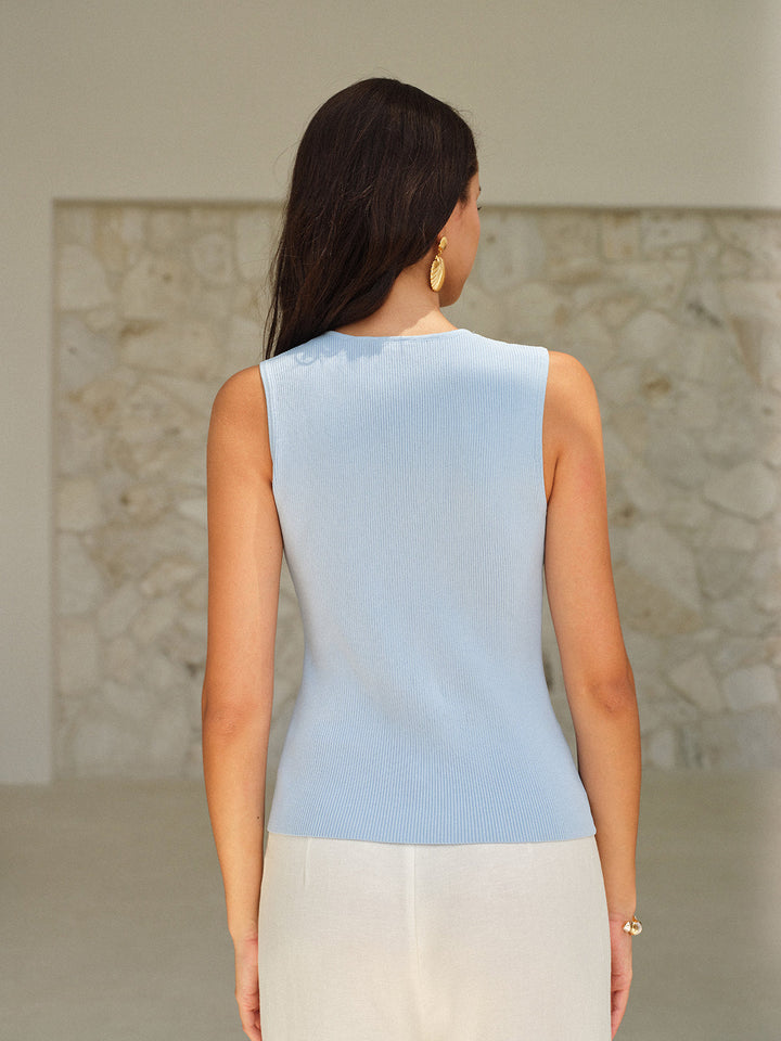 Altın Düğmeli Kolsuz V Yaka Üst