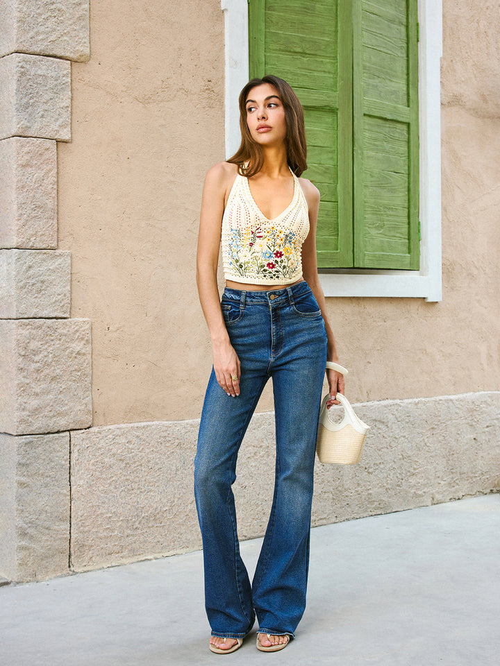 Halter Nakışlı Bağcıklı Üst