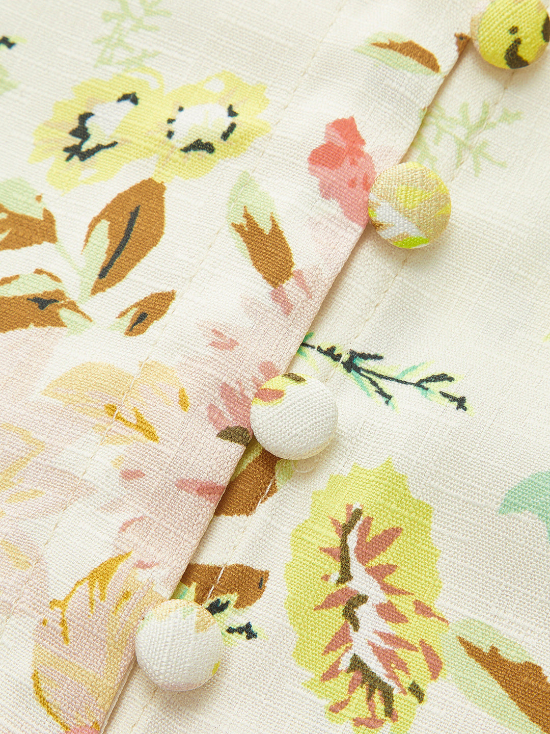 Çiçek Desenli Düğme Detaylı Kemerli Elbise