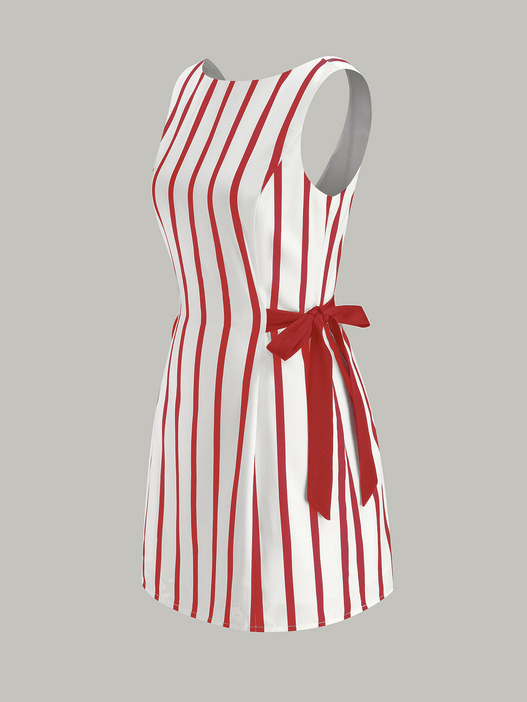 Çizgili Sırtı Açık Çift Taraflı Fiyonk Fermuarlı Elbise
