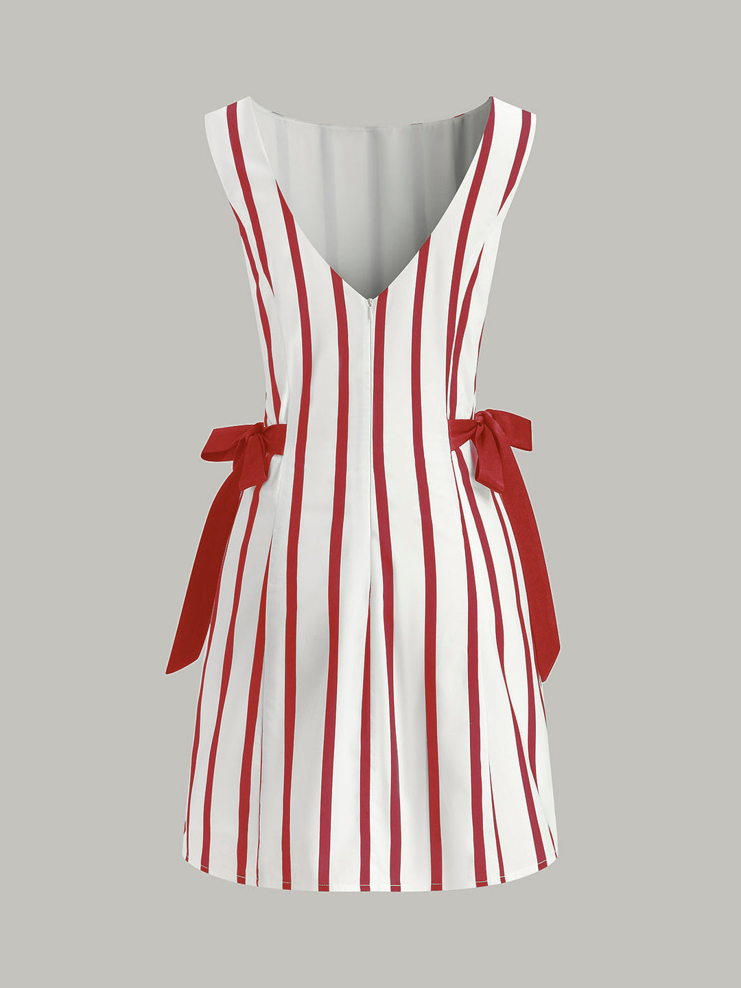 Çizgili Sırtı Açık Çift Taraflı Fiyonk Fermuarlı Elbise