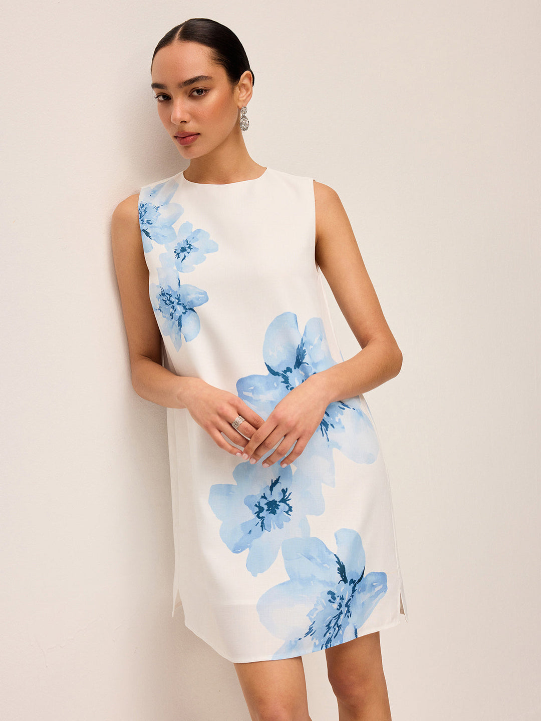 Çiçekli Baskılı Fermuarlı Elbise