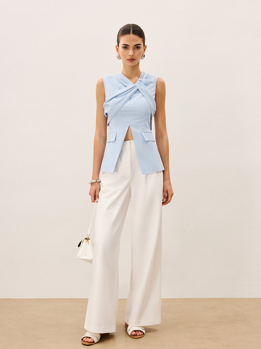 Keten Ve Pamuklu Pileli Kolsuz Yelek Görünmez Fermuarlı