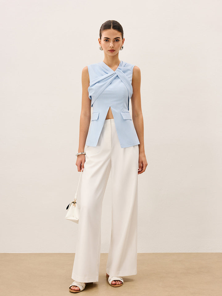 Keten Ve Pamuklu Pileli Kolsuz Yelek Görünmez Fermuarlı