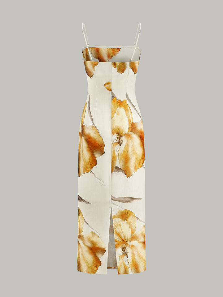 Çiçek Desenli Midi Elbise