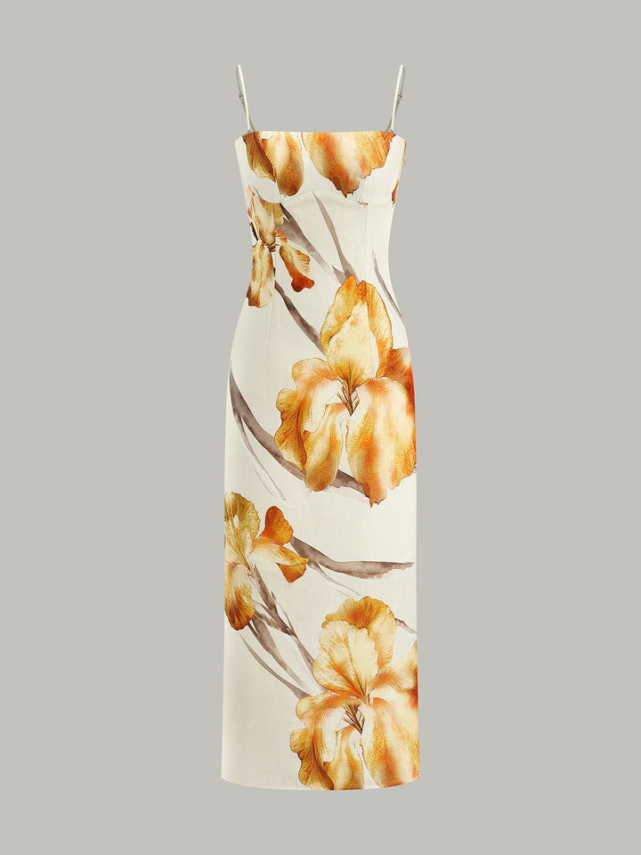 Çiçek Desenli Midi Elbise