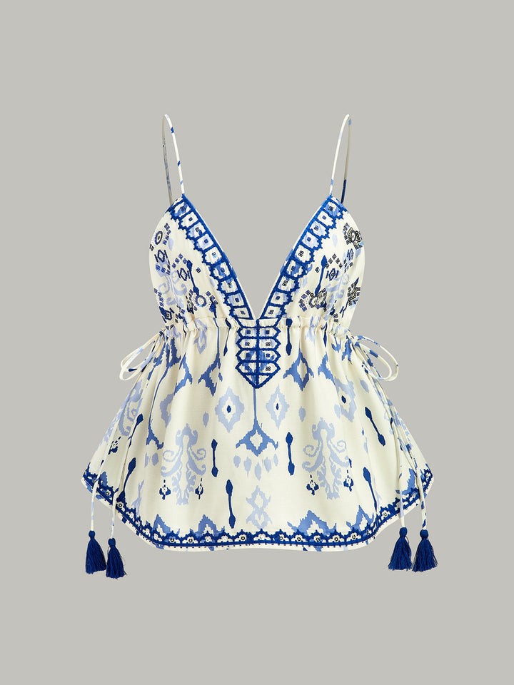 İşlemeli Boho Püsküllü Bağcıklı Atlet Üst