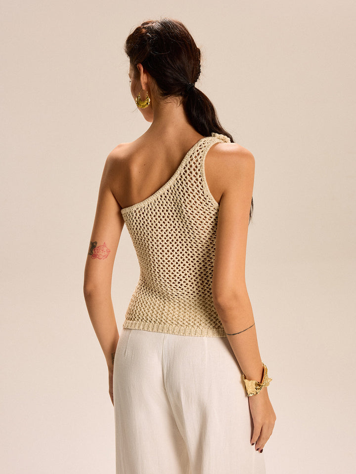 Tek Omuzlu Çiçekli Tığ Örgü Üst