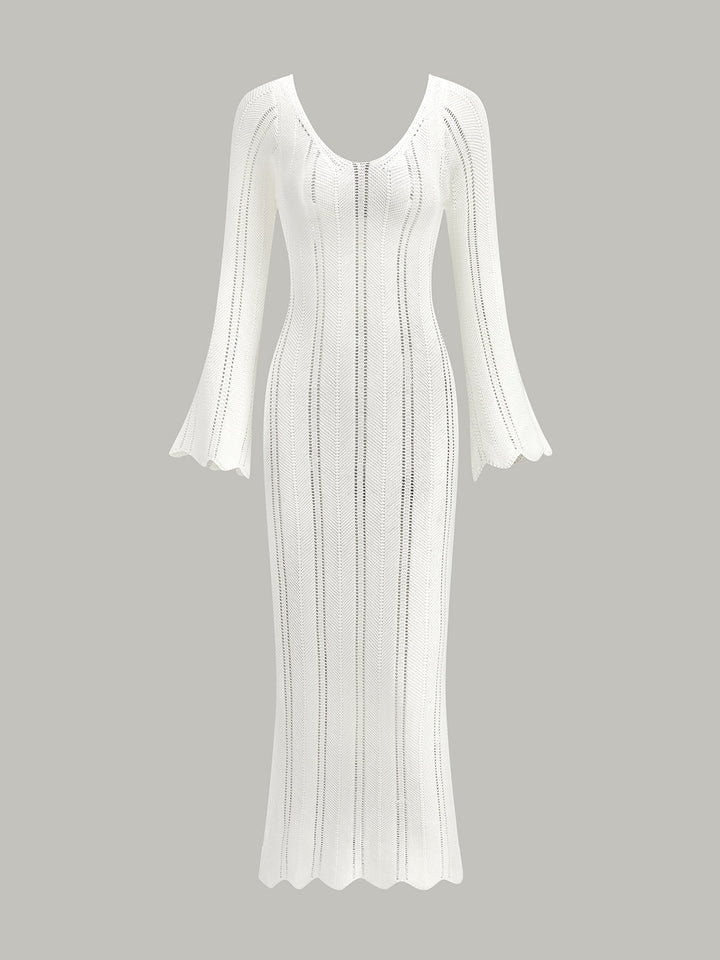 Hollow Ruffle Slim Maxi Kazak Elbise