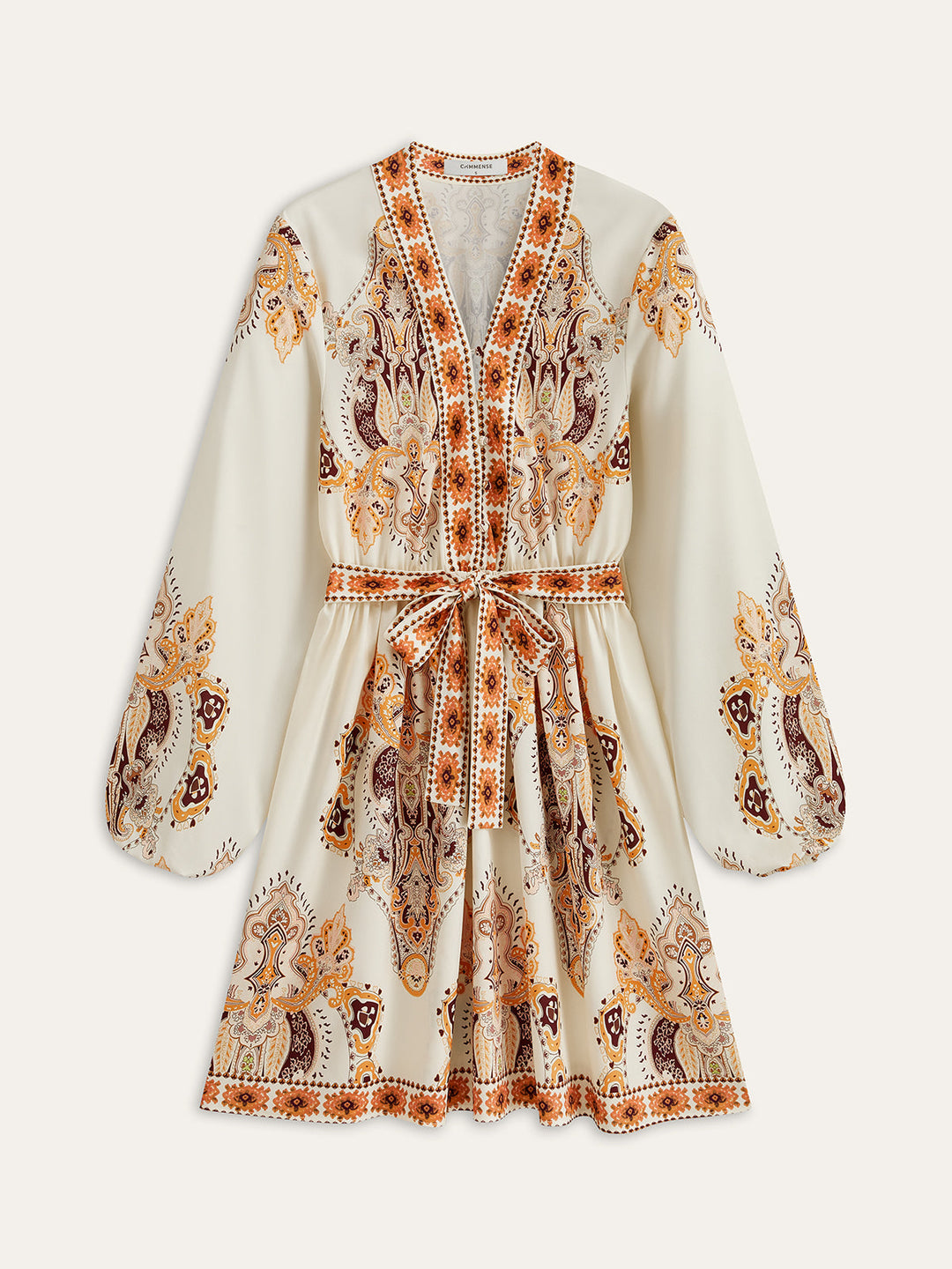 Çiçek Desenli Düğmeli Kemerli Elbise