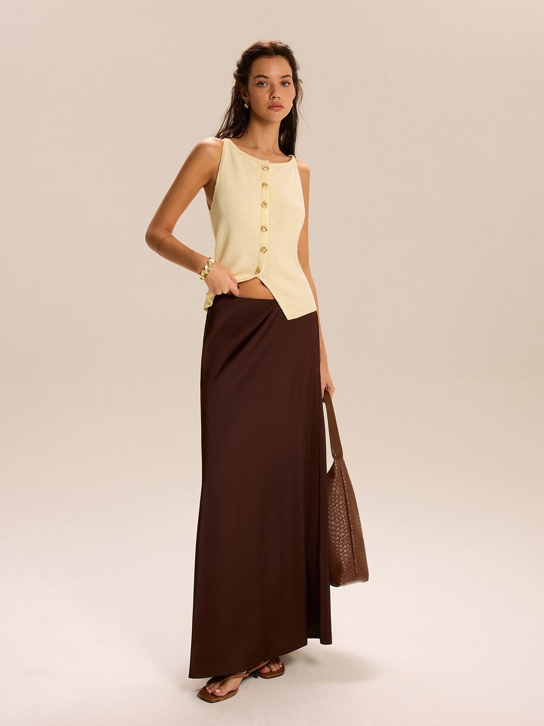 Örgü Düğmeli Ön Tank Top