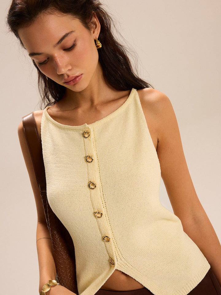 Örgü Düğmeli Ön Tank Top