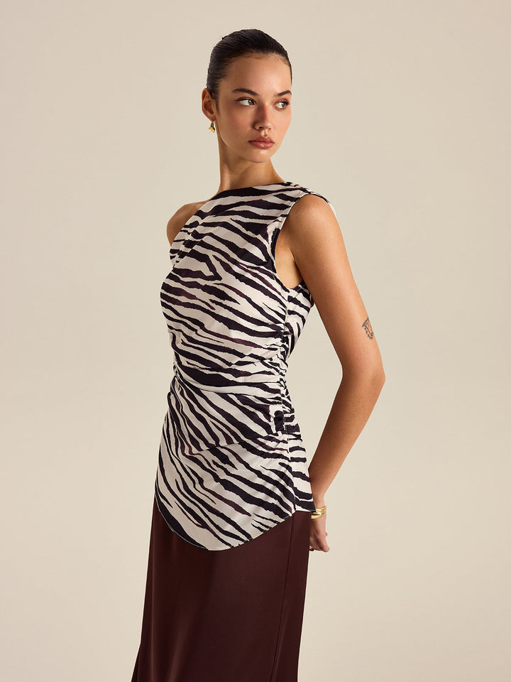 Zebra Desenli Omuz Açık Üst