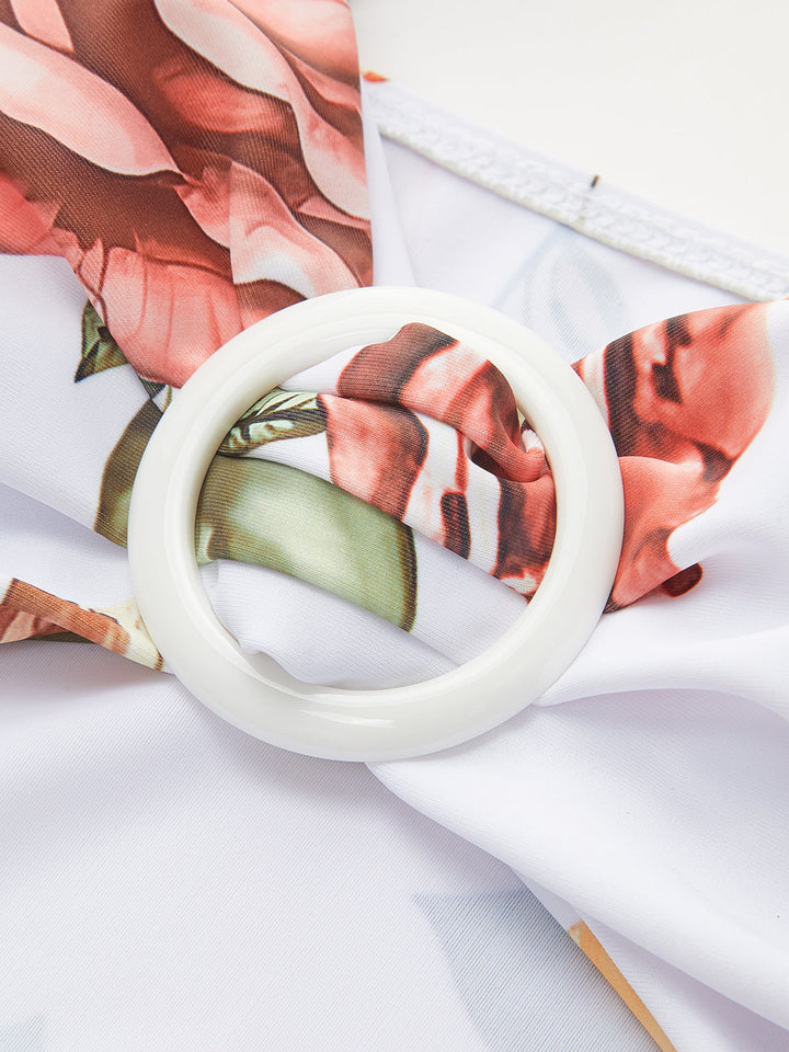 Çiçekli Halka Kesimli Tek Parça Mayo