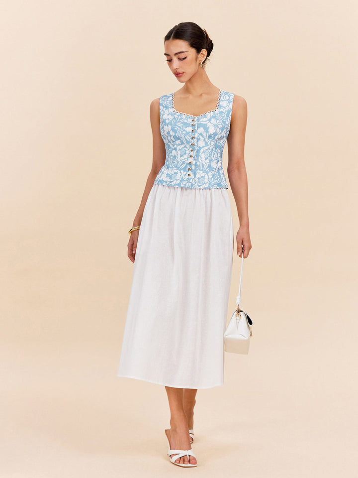 Çiçek Desenli Önü Düğmeli Üst