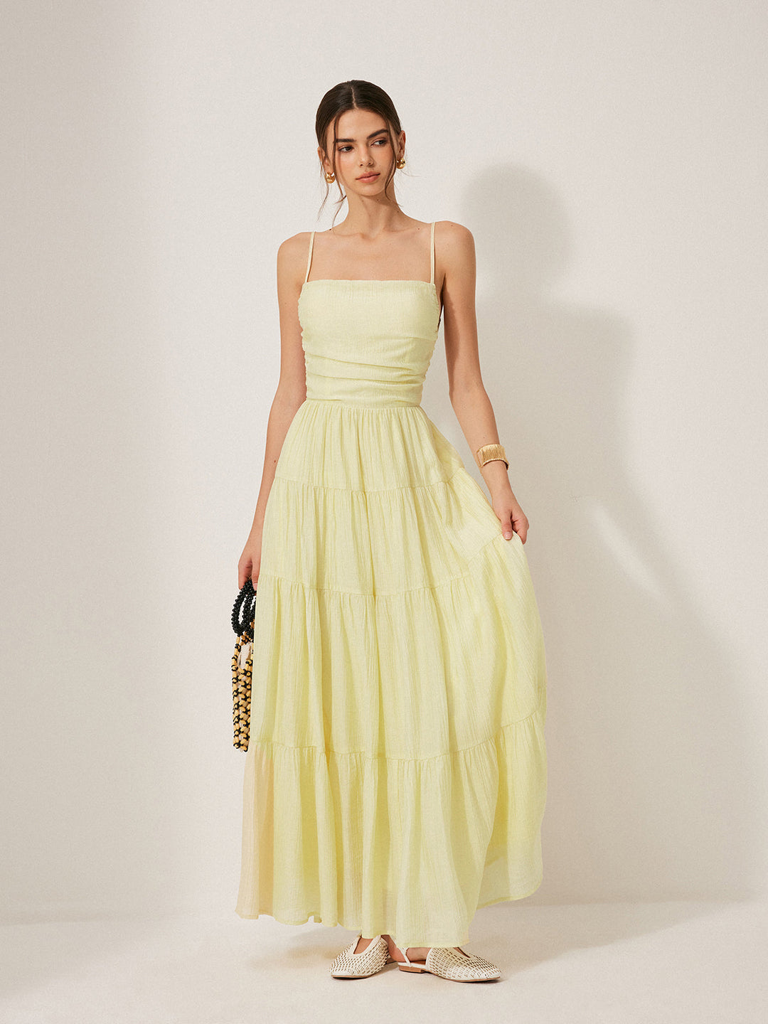 Pliseli Sırtı Açık Katlı Askılı Elbise