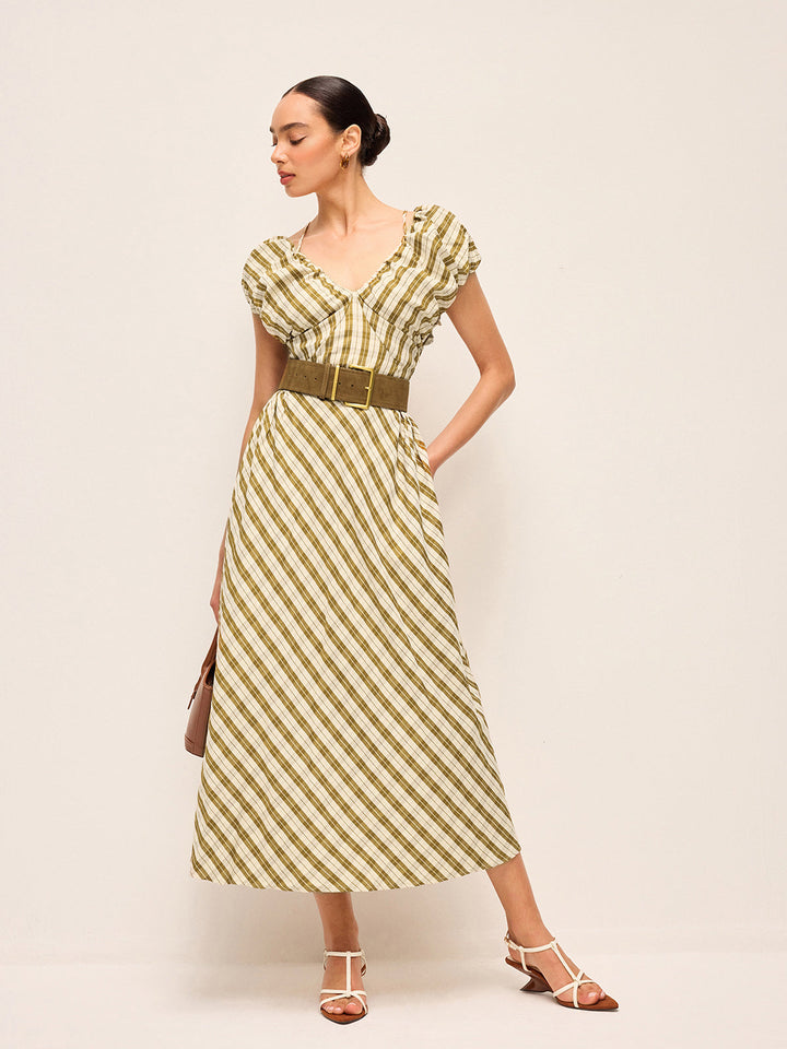 Sevgilim Yaka Puf Kollu Ekose Elbise Kemersiz