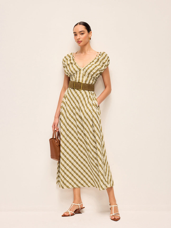 Sevgilim Yaka Puf Kollu Ekose Elbise Kemersiz