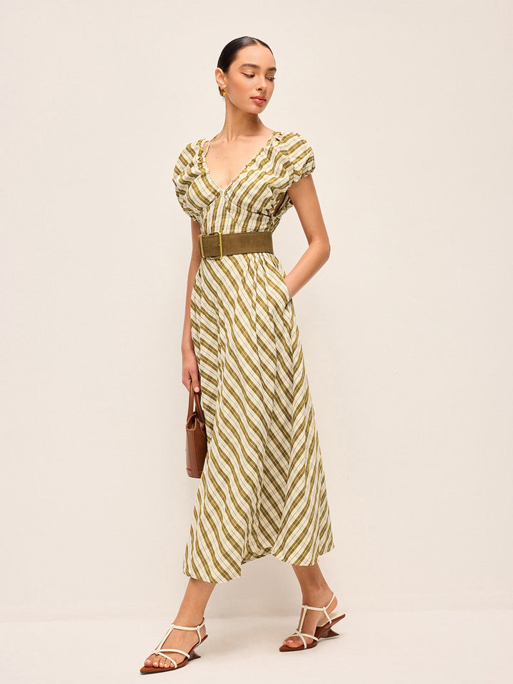 Sevgilim Yaka Puf Kollu Ekose Elbise Kemersiz