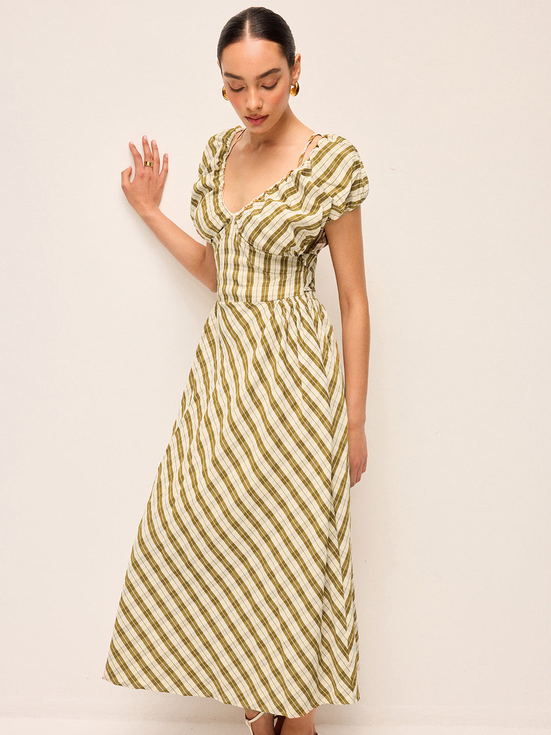 Sevgilim Yaka Puf Kollu Ekose Elbise Kemersiz