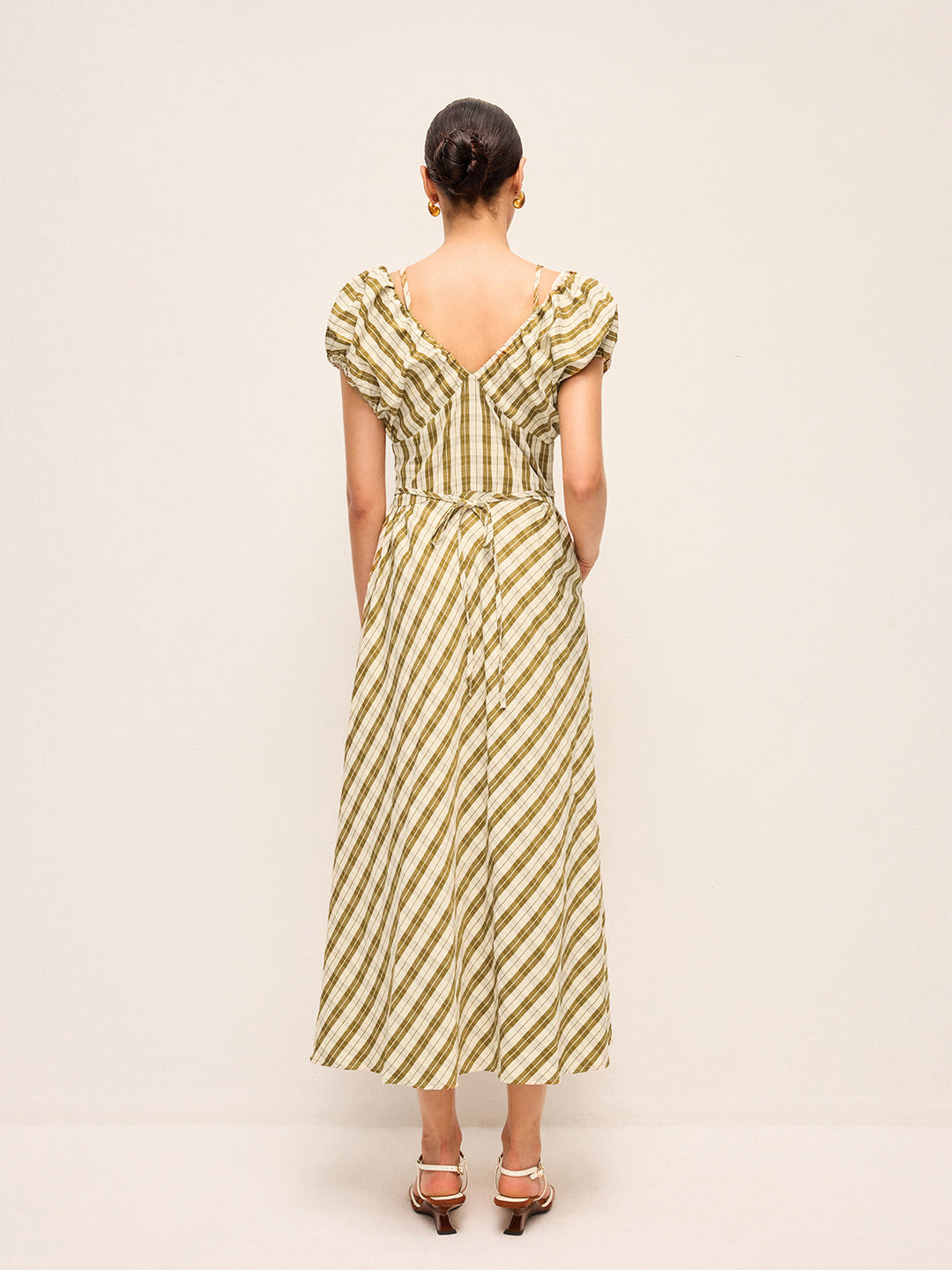 Sevgilim Yaka Puf Kollu Ekose Elbise Kemersiz