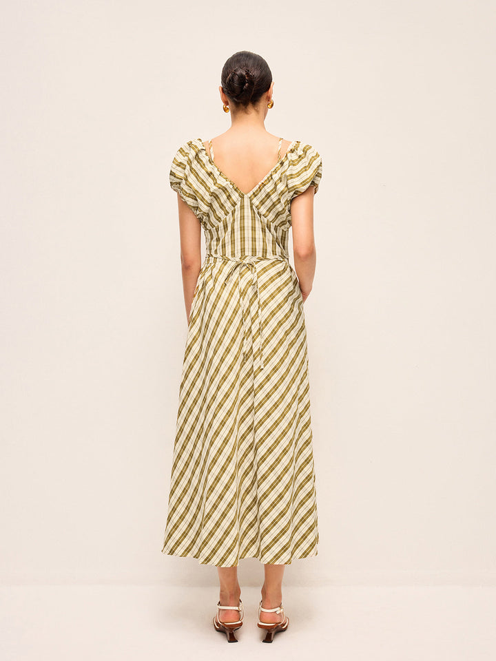 Sevgilim Yaka Puf Kollu Ekose Elbise Kemersiz