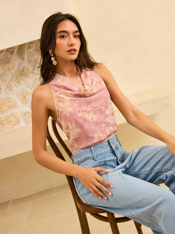 Çiçek Desenli Kapşonlu Yaka Üst