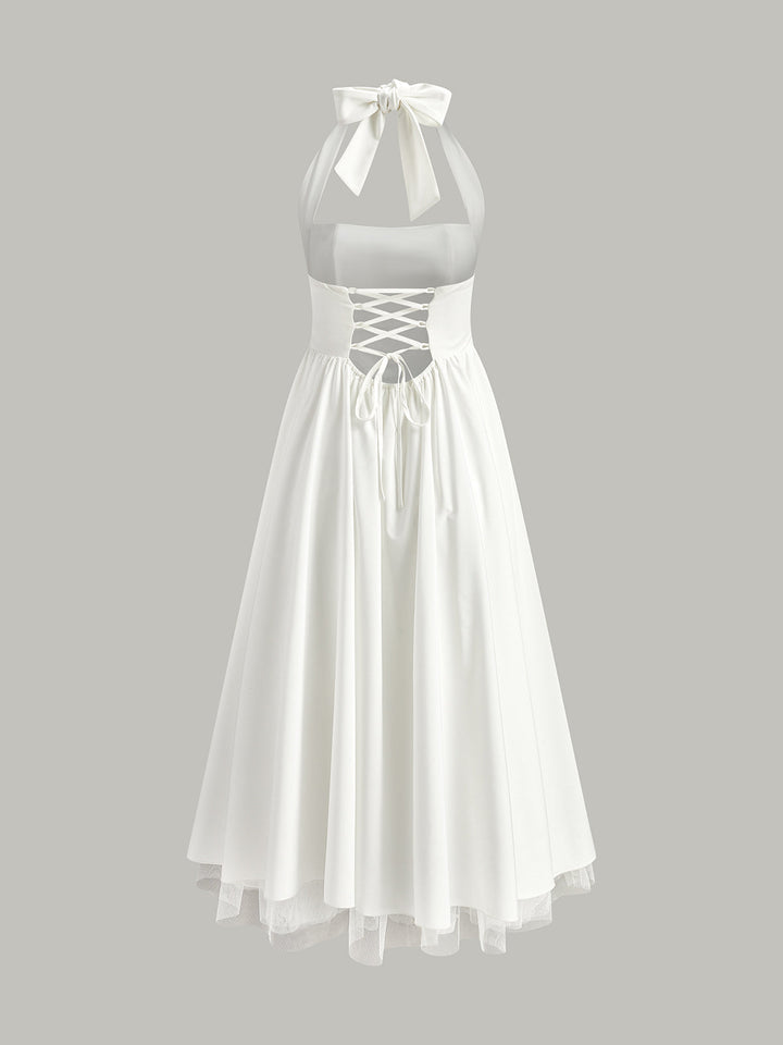 Halter Sırtı Açık Fermuarlı Kolsuz Elbise