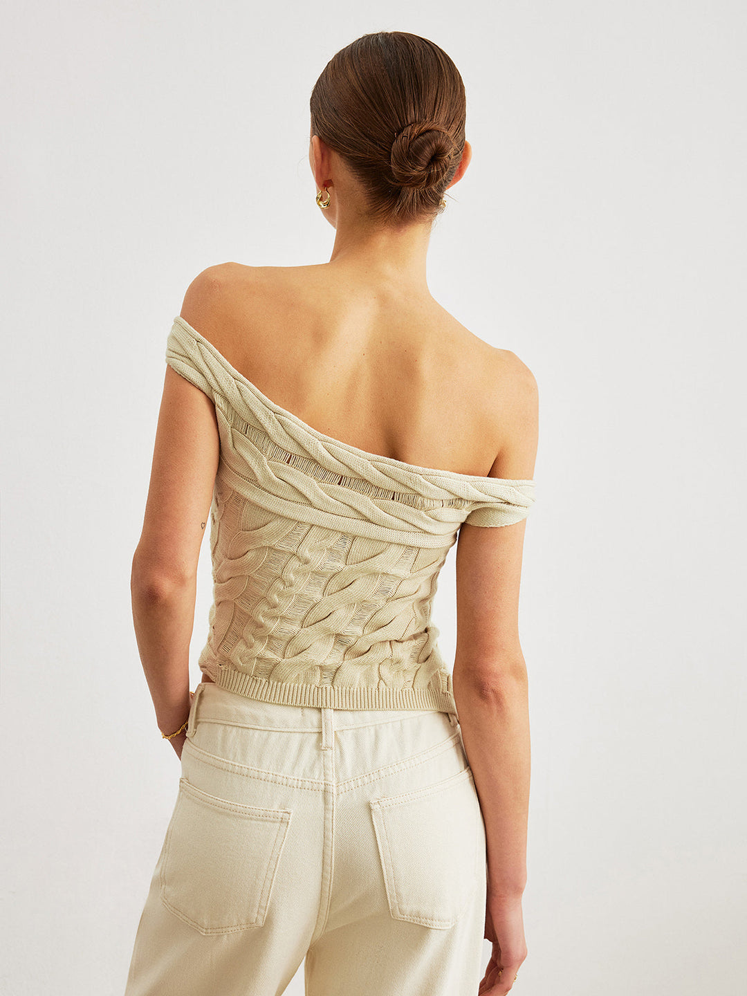 Omuz Açık Kablo Örgü Üst