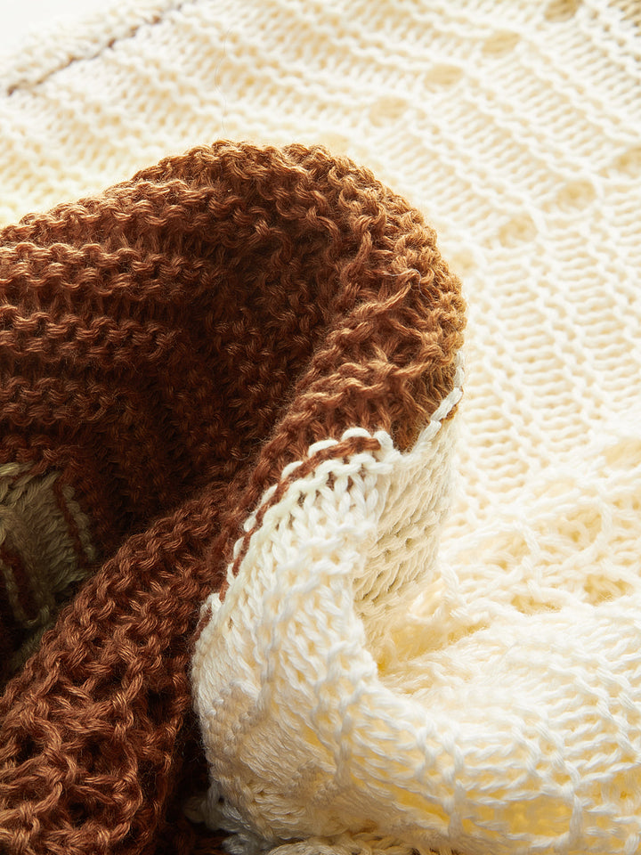 Kontrast Çizgili Tığ İşi Askılı Uzun Elbise