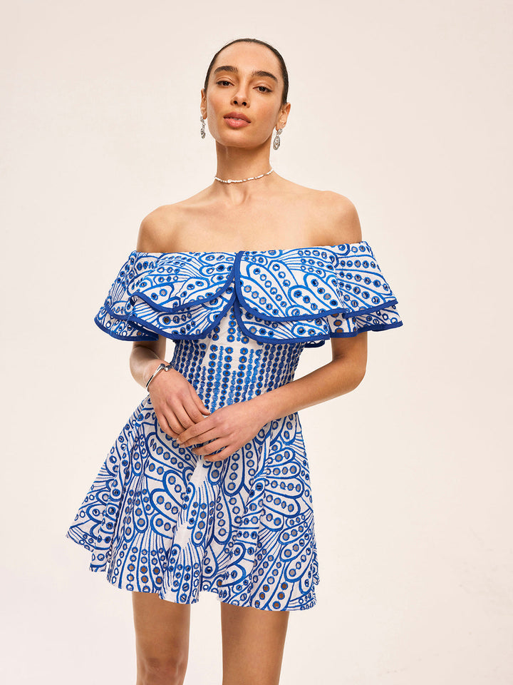 Yarı Şeffaf Omuz Açık Volanlı Elbise