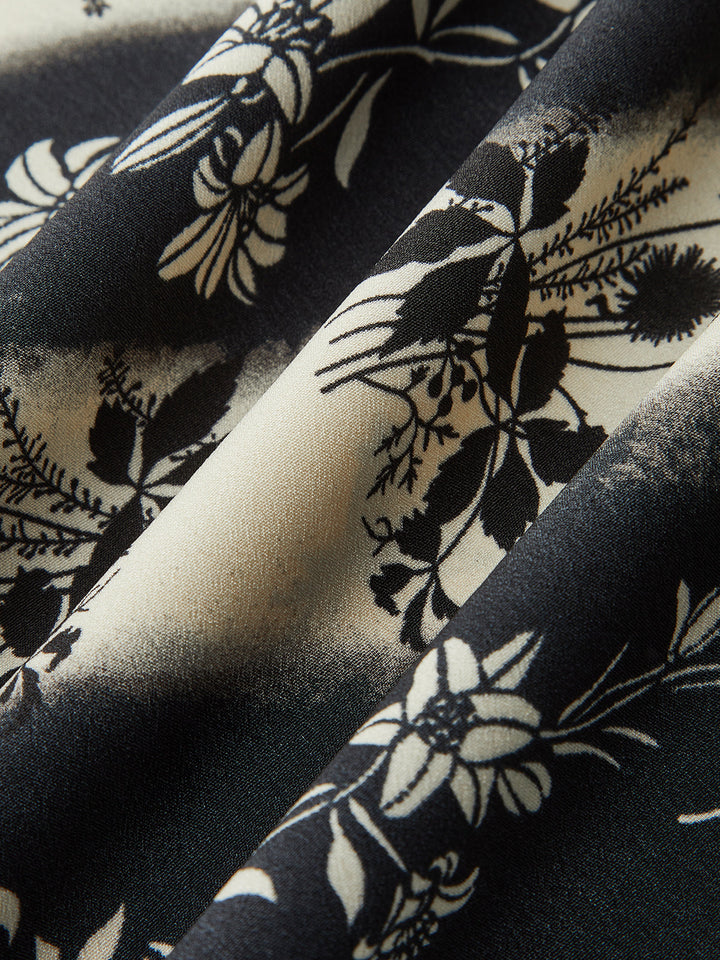 Çiçekli Çizgili Çapraz Sırtlı Uzun Elbise