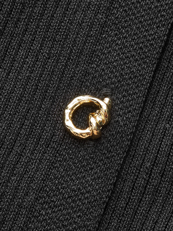 Kaburga Örgü Düğmeli Midi Elbise