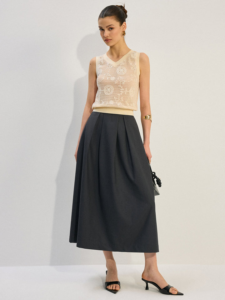 Yarı Şeffaf Yivli V Yaka Örgü Yelek