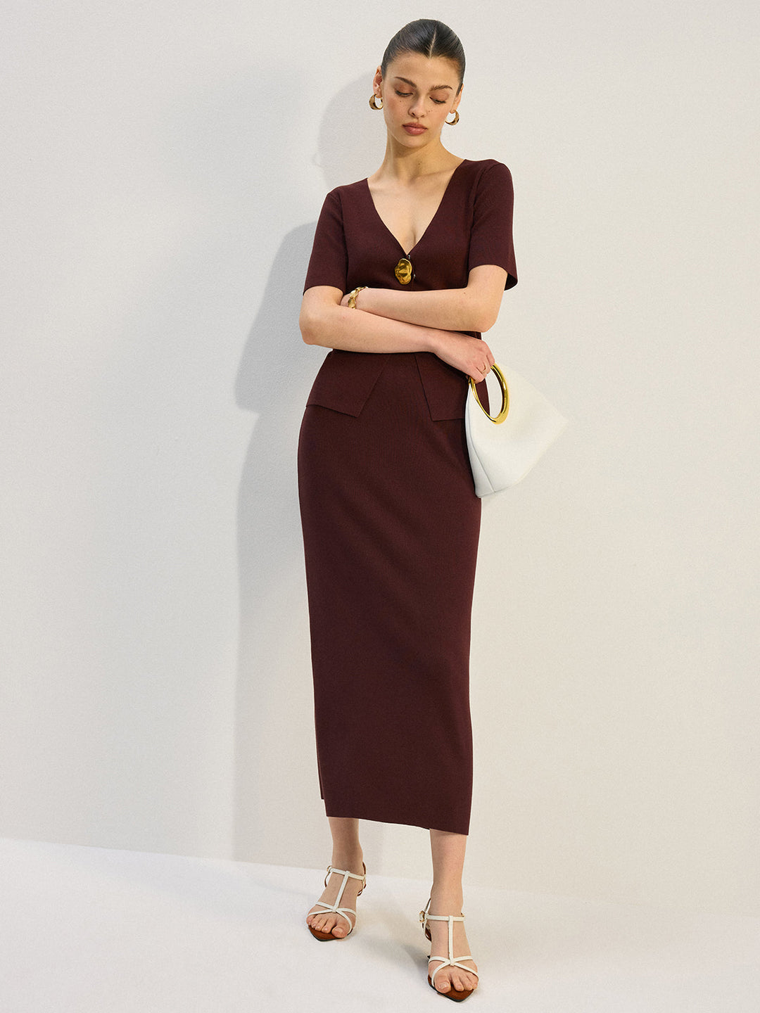 Metal Dekor V Yaka Örgü Koordinat Seti