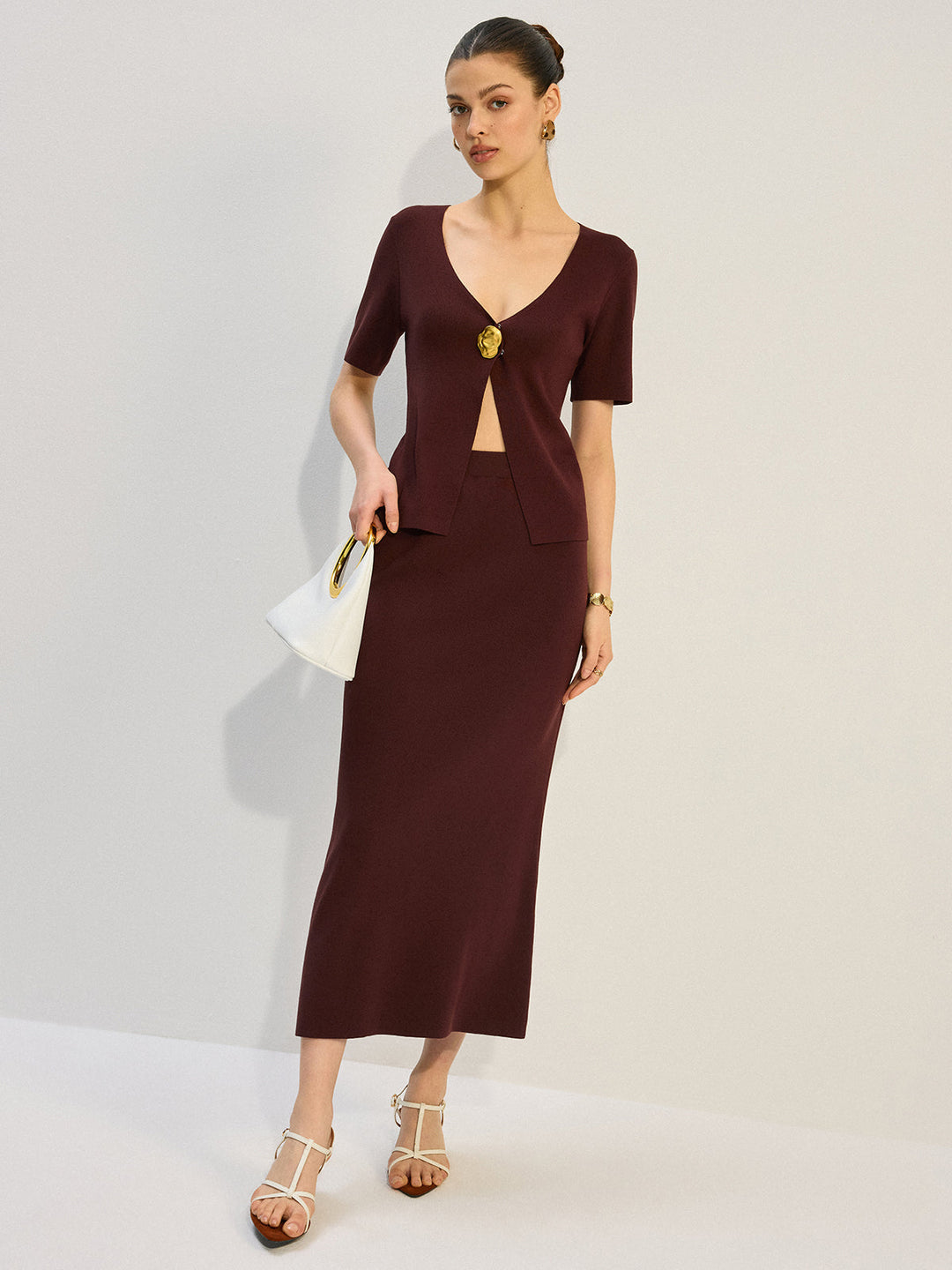 Metal Dekor V Yaka Örgü Koordinat Seti