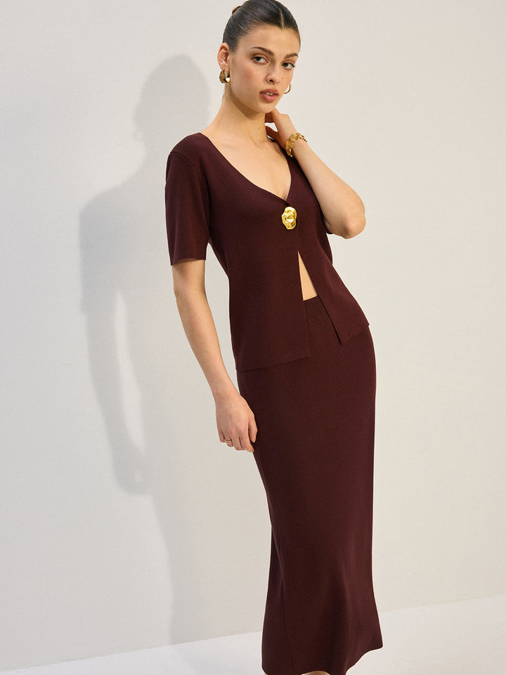 Metal Dekor V Yaka Örgü Koordinat Seti